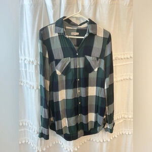 Merona plaid long sleeve button down green and blue size S